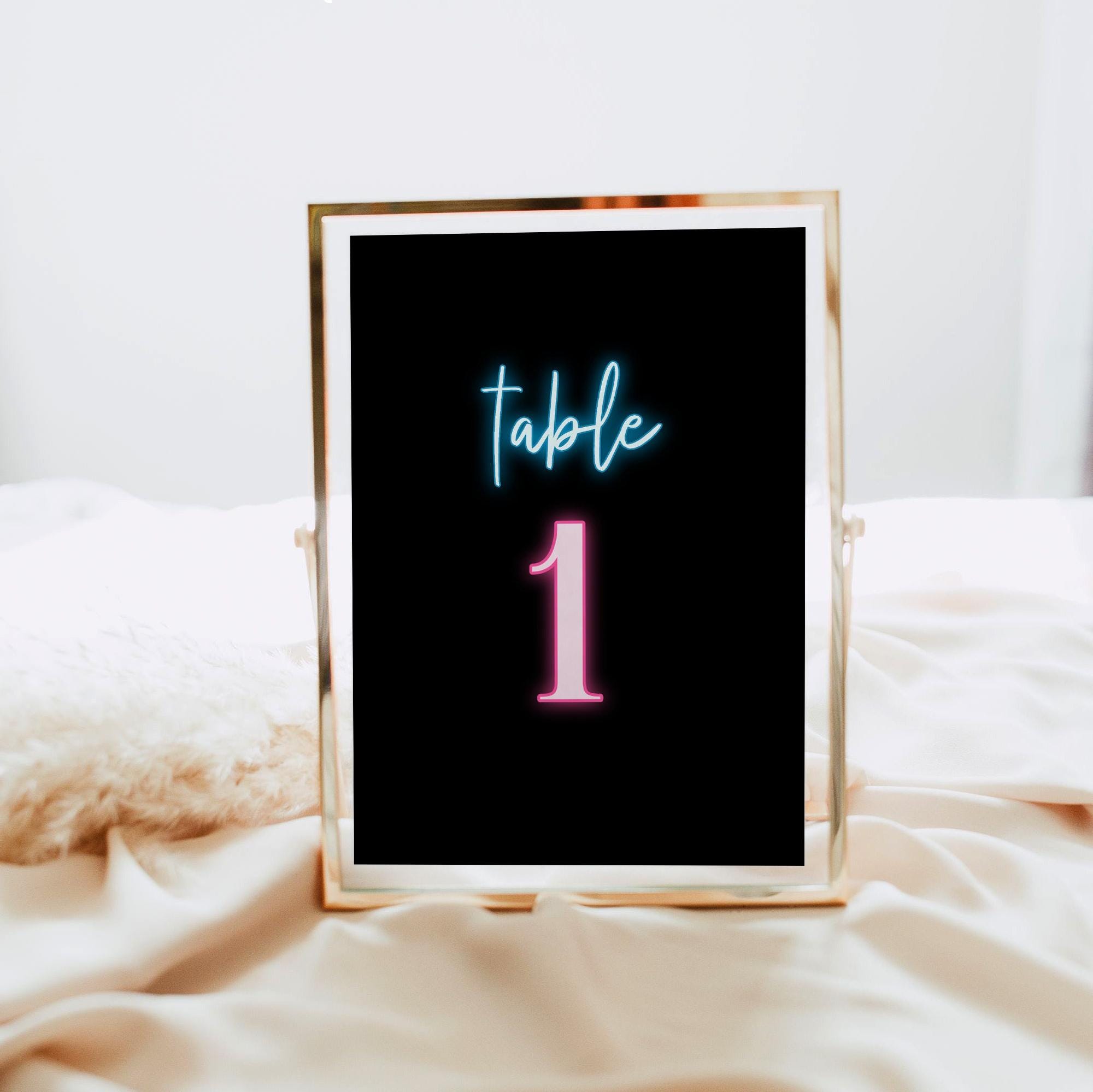 Neon Table Numbers Template, Glow Party Table Number Cards, Gaming ...