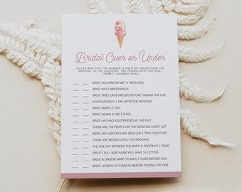 CLARA Ice Cream Bridal Shower Game Printable, Over or Under Bridal Shower Game, Scooped Up Bridal Shower, Blush Pink Desert Brunch Instant