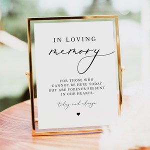 EVELYN Minimalist In Loving Memory Sign Printable, Elegant Wedding Memorial Sign, Modern Script Wedding Sign, Memory Table Sign Editable