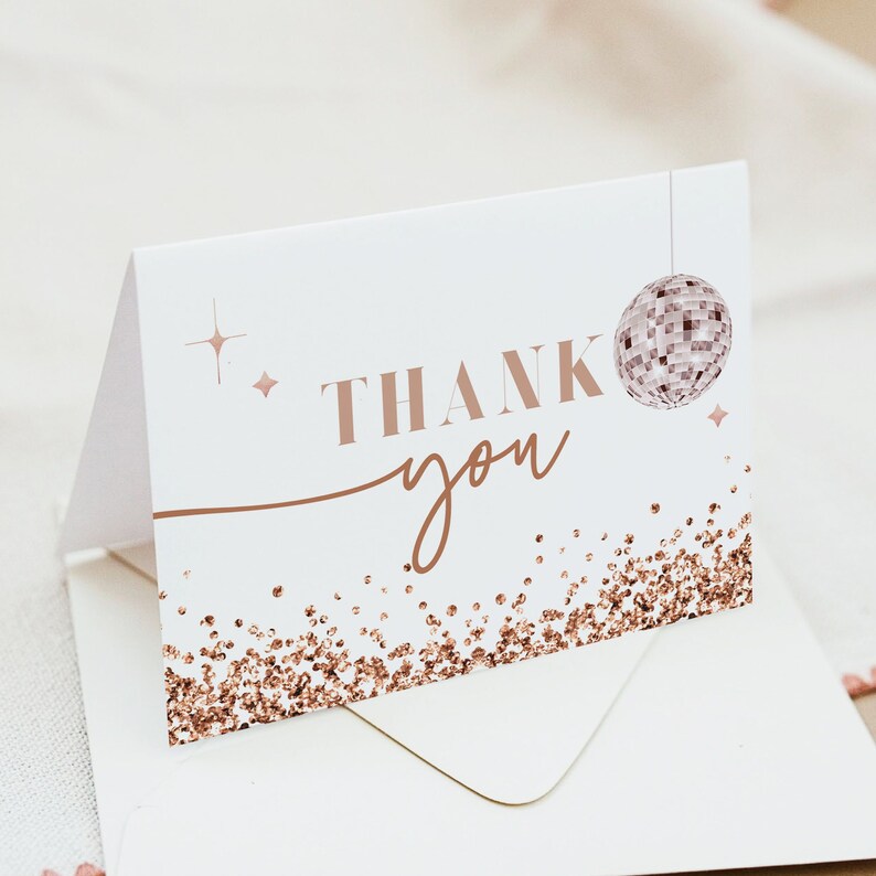 Rose Gold Thank You Card Template, Printable Disco Thank You Card ...