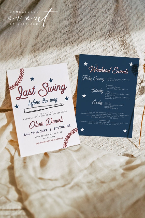 BARRY Baseball Bachelorette Invitation, Last Swing Bachelorette Invite Template, Baseball Itinerary Printable, Baseball Themed Bach Weekend