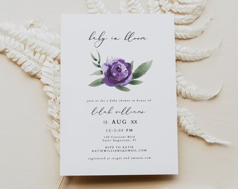 LILAH  Lilac Floral Baby Shower Invitation Template, Baby Shower Invitation Instant, Printable Baby Shower Invite, Floral Baby Shower