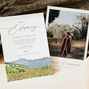 Modello di invito per matrimonio a CRESTED BUTTE, invito per matrimonio micro in stile acquerello del Colorado, fiori selvatici rustici di montagna del parco nazionale