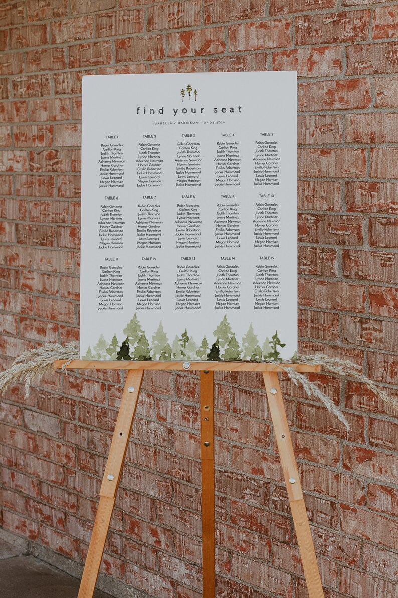 JENNA Pine Tree Wedding Seating Chart Template, Rustic Wedding Seating ...