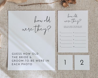 ADELLA Minimalist How Old Were They They Bridal Shower Game, Modern Bridal Shower Games, Simple Bohemian Bridal Shower Game,