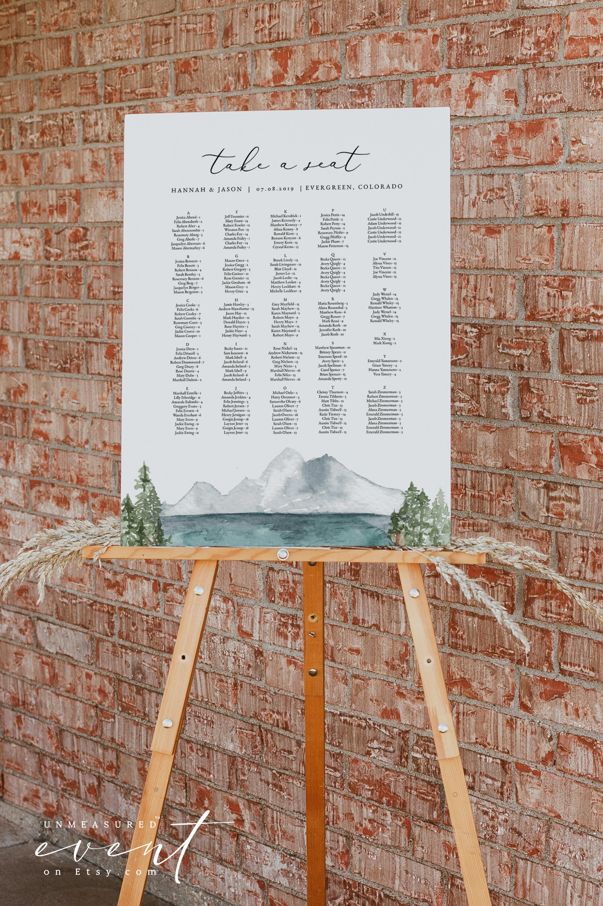 CLOVER Mountain Seating Chart Seating Chart Template Wedding Etsy