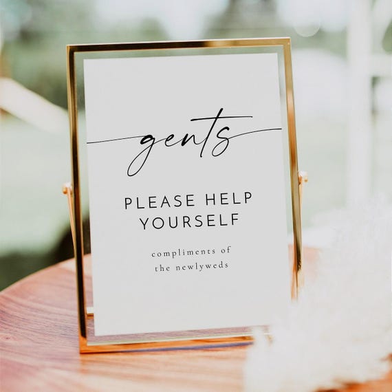Modern Gentlemen Room Sign Template, Minimalist Wedding Bathroom Sign Printable, Simple Gents Wedding Sign, Complimentary Toiletries - BLAIR