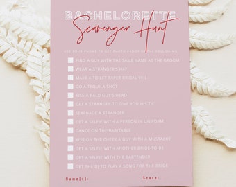 HENLEY PRINTED + SHIPPED Scavenger Hunt Bachelorette Game, Guess Who Said It Bachelorette Game Card, Modern Retro Pink Bachelorette Activity