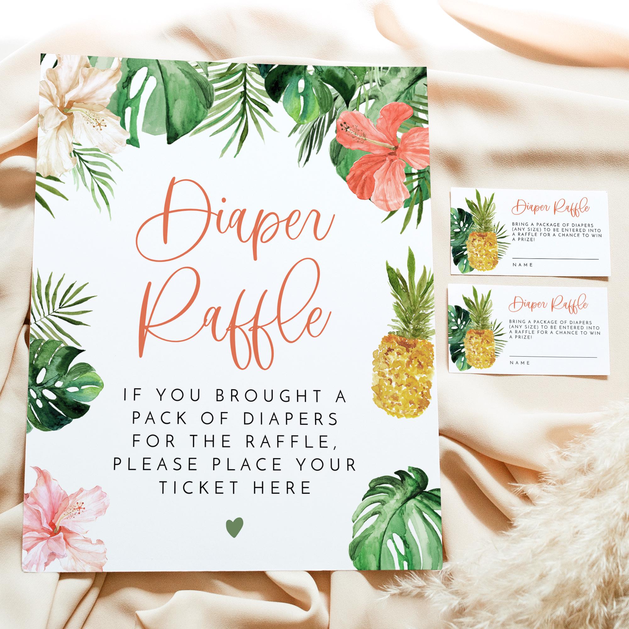 Pineapple Diaper Raffle Ticket Template, Baby Shower Diaper Raffle Card, Tropical Diaper Raffle Game, Beach Baby Shower Game Sign DIY LALANI