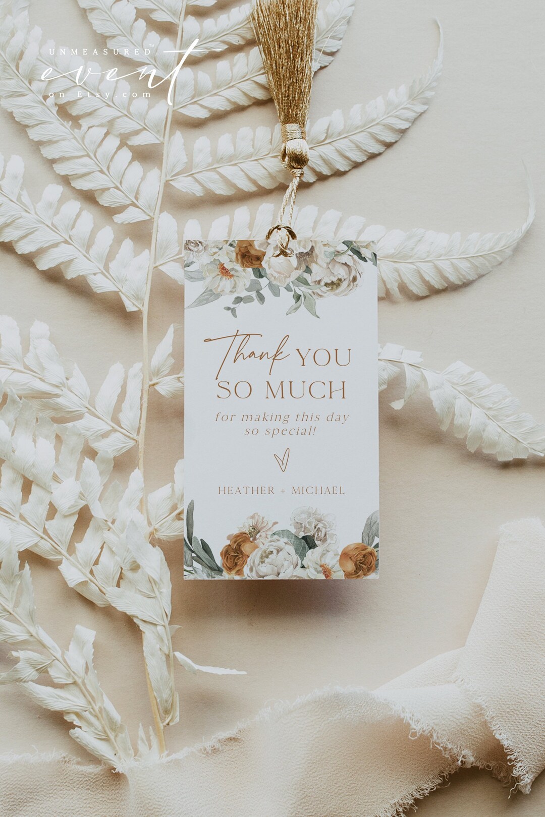 BOHEME Terracotta Floral Thank You Gift Tag Template Bohemian Burnt ...