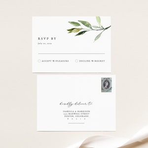 Minimale groen RSVP-kaartsjabloon, groene RSVP-kaartsjabloon, bruiloft RSVP-kaart, afdrukbare RSVP-kaart, bruiloft antwoord