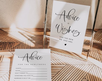 Modern Advice For The Bride And Groom Card Template, Advice Cards Wedding, Bridal Shower Advice Cards and Sign, Well Wishes Boho DIY JOLIE