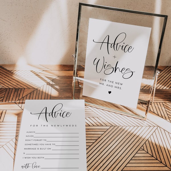 Modern Advice For The Bride And Groom Card Template, Advice Cards Wedding, Bridal Shower Advice Cards and Sign, Well Wishes Boho DIY JOLIE