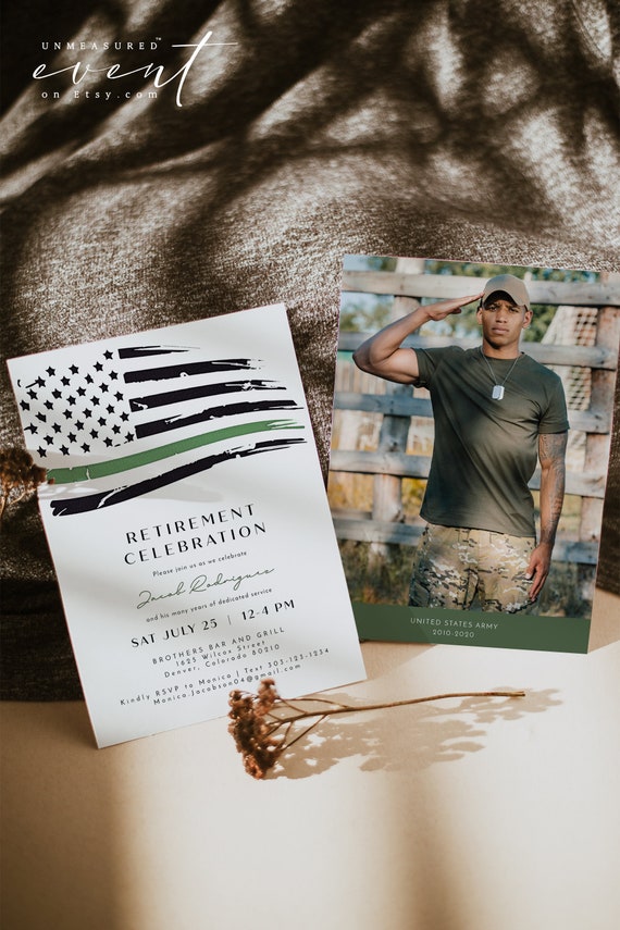 Thin Green Line Retirement Party Invitation Template, Thin Green Line Flag FULLY EDITABLE Invitation Printable, Army Border Patrol Paramedic