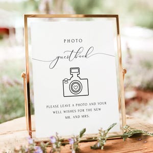 ASHER Photo Guest Book Sign Printable, Calligraphy Wedding Photo Guestbook Sign Template, Sign the Guestbook Sign Instant Download EDITABLE