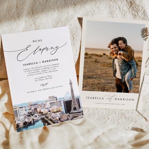 Plantilla de invitación para una boda íntima en Las Vegas, invitación imprimible para una boda en miniatura en Las Vegas con acuarela, invitación para una boda en un destino con el horizonte de Las Vegas