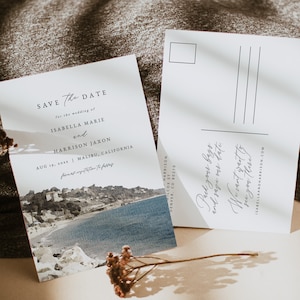Modèle « Save the Date » MALIBU, carte postale « Save the Date » en Californie, « Save the Date » sur la côte de Malibu, « Save the Date » aquarelle sur la côte du Pacifique à faire soi-même