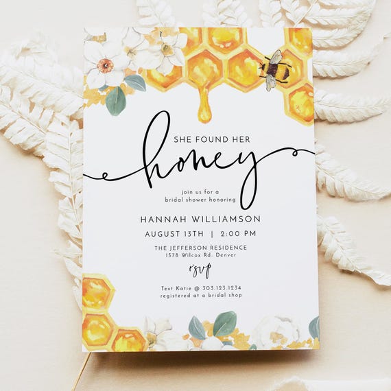 Honey Bridal Shower Invitation Template, She Found Her Honey Invite, Bride to Bee Invitation, Honey Bee Bridal Shower Digital Evite ROMY