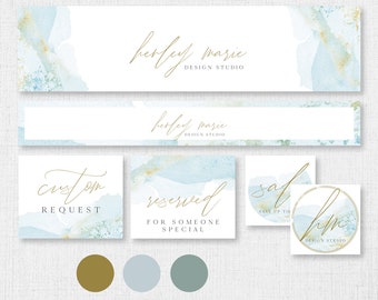 GEMMA Ozean Etsy Banner Set, Aquarell Etsy Branding Templates, Etsy Shop Banner, Strand Etsy Banner, Blaues Meer Etsy Banner Website Kit DIY