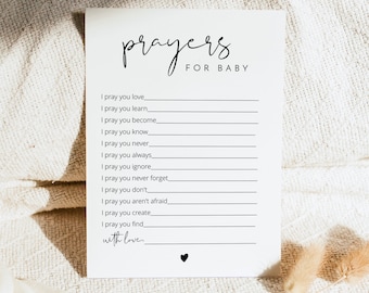 ADELLA Minimalist Prayers For Baby Card, Minimal Baby Shower Games, Baby Prayers Card, Modern Gender Neutral Baby Shower Games Well Wishes