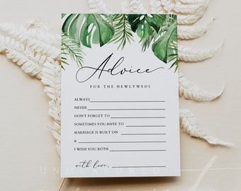 Advice For The Bride And Groom Card Template, Tropical Advice Card Wedding, Palm Bridal Shower Advice Card, Printable Beach Advice Card CORA