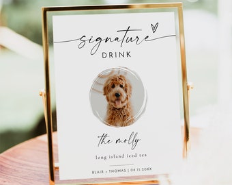 BLAIR 1 Pet Signature Drink Sign, Dog Signature Drink Sign, Photo Signature Drink Sign, Modern Wedding Menu Sign, Boho Wedding Cocktail Sign