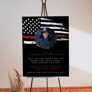 Fire Department Retirement Welcome Sign Template, Fireman Sign for Retirement Party, Thin Red Line Police Department Memorial DIY Instant