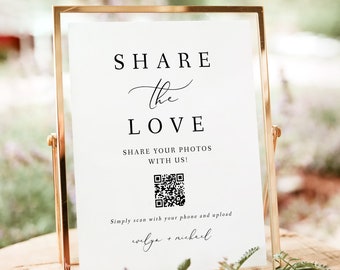 EVELYN Share the Love Sign Template, Capture The Love Wedding Sign, Elegant Minimalist Wedding Sign Editable, Simple Script Photo Share Sign