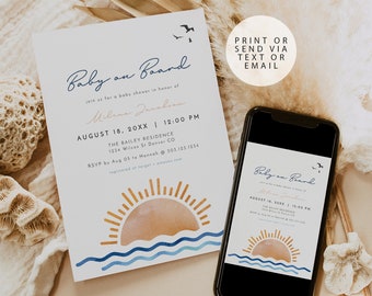 OCEANSIDE Surf Baby Shower Invitation Template Tropical Ocean Baby On Board Printable Invite