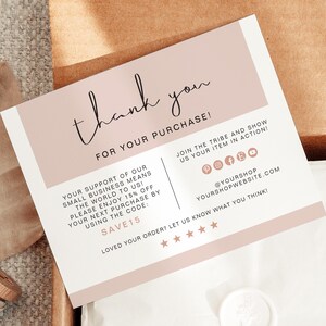 JALAINE Small Business-bedankkaartsjabloon, modern blush, bedankkaart voor je bestelling, afdrukbaar, roze bedankkaart voor je aankoop