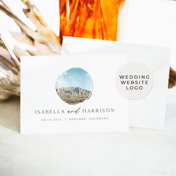 Boulder Wedding Website Logo, Watercolor Telluride Skyline Wedding Logo Instant Download Editable Template, Colorado Skyline Monogram DIY