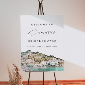 AMALFI COAST Bridal Shower Welcome Sign Template, Watercolor Amalfi Coast Skyline Bridal Shower Welcome Poster, Italy Inspired Shower Signs
