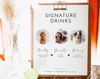 ADELLA Minimalist Dog Signature Drink Sign Template, Pet Printable Signature Drink Sign For Wedding, Dog Signature Cocktail Signs 3 Photo