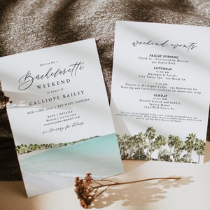 KEY WEST Bachelorette Invitation & Itinerary Template, Tropical Bachelorette Invitation, Beach Bachelorette Weekend Invite, Florida Bach DIY