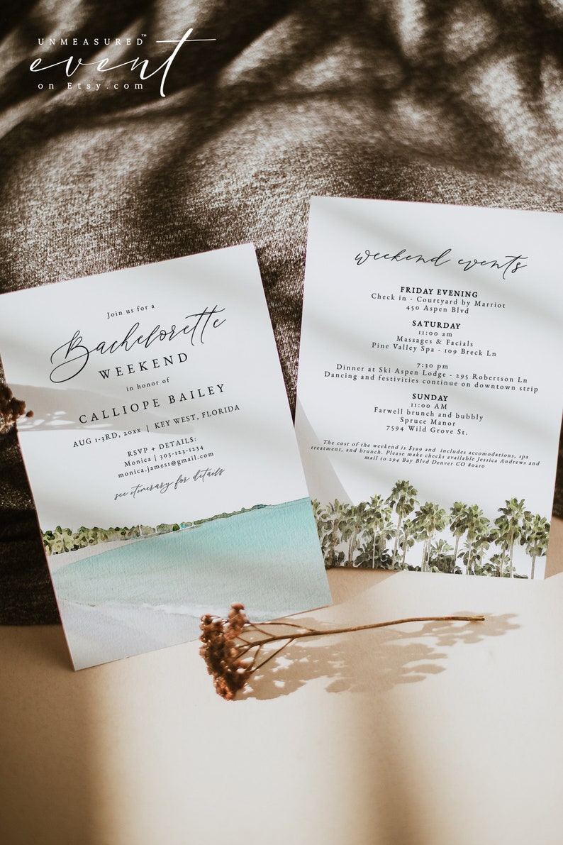 KEY WEST Bachelorette Invitation Itinerary Template Tropical Bachelorette Invitation Beach Bachelorette Weekend Invite