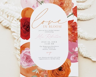 Hot Pink Bridal Shower Invitation Template, Floral Bridal Shower Invitation, Spring Bridal Shower Invitation, Bright Colorful Invite MAX