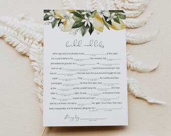 DAHLIA Mad Libs Bridal Shower Game, Lemon Bridal Shower Game, Citrus Bridal Shower Games Instant, Main Squeeze Bridal Shower Mad Libs DIY