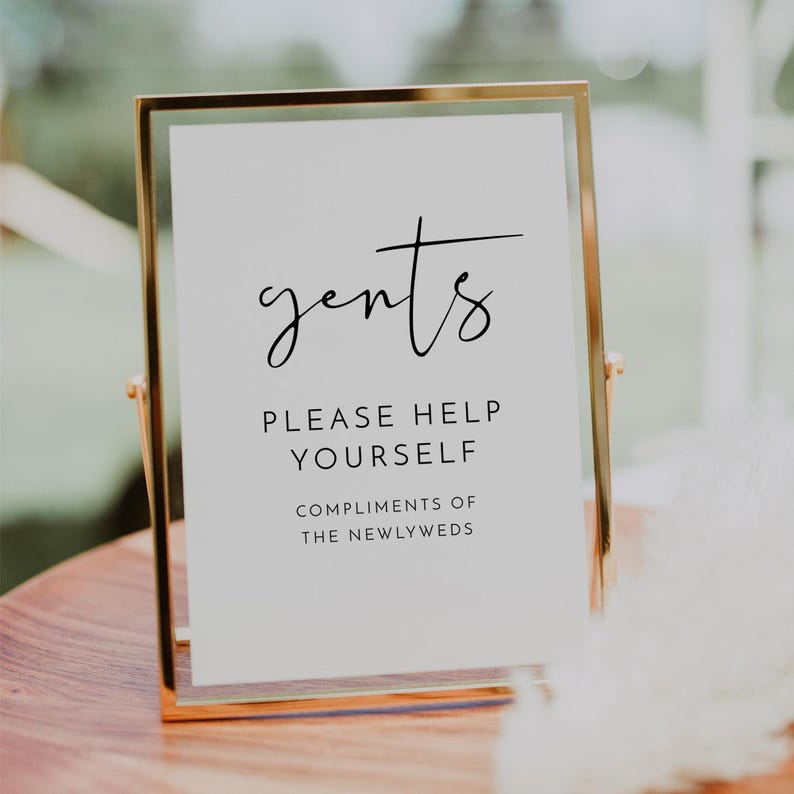 Toileties Sign Minimalist Gents Bathroom Sign Template, Wedding Bathroom Basket Sign ...