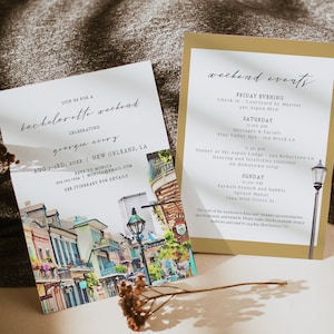 NOLA New Orleans Bachelorette Invitation Template, Mardi Gras Bachelorette Invite Printable, Bourbon Street Louisiana Bach Weekend Itinerary