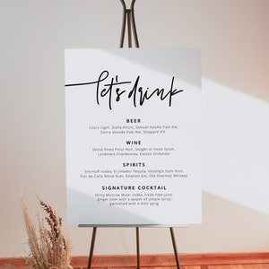 Modern Wedding Bar Menu Template, Minimalist Bar Menu Wedding Sign, Wedding Drink Sign, Printable Signature Drink Poster Instant DIY