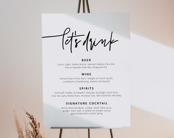 Modern Wedding Bar Menu Template, Minimalist Bar Menu Wedding Sign, Wedding Drink Sign, Printable Signature Drink Poster Instant DIY