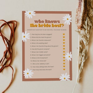 STEVIE Retro Who Knows Best Bridal Shower Game, Kisses for Mrs Bridal Shower Game, 70's Bridal Shower, Groovy Peace Out Hippie Themed DIY