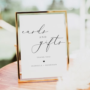EVELYN Minimalistisch bord voor kaarten en cadeaus afdrukbaar, elegant bord voor cadeautafel, sjabloon voor modern schriftkaarten en cadeaus
