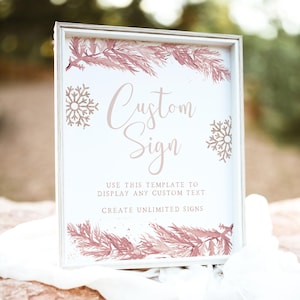 RORY Custom 8x10&quot; Sign Printable Template, Winter Onderland Birthday Table Signage, Blush Winter Themed Baby Shower Editable Sign Instant