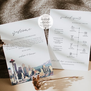 SEATTLE Wedding Welcome Letter Template, Seattle Skyline Wedding Timeline Printable, Destination Wedding Schedule Order of Event Washington
