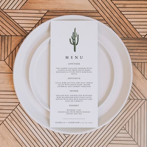 ELEANOR Cactus bruiloft menusjabloon, woestijn bruiloft menukaarten, boho bruiloft menu's, cactus menukaarten afdrukbare, Instant Download DIY