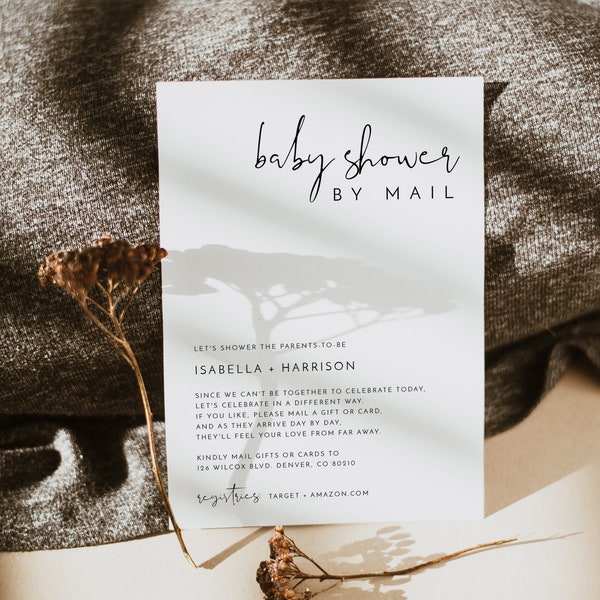 ADELLA Minimalist Baby Shower By Mail Invitation Template, Modern Baby Shower By Mail Template, Mail Baby Shower Invitations,