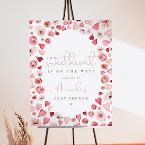 Baby Shower Welcome Sign Template, Little Sweetheart Baby Shower Welcome Sign, Valentine&#39;s Day Themed Baby Shower, Heart Baby Shower - AMORE
