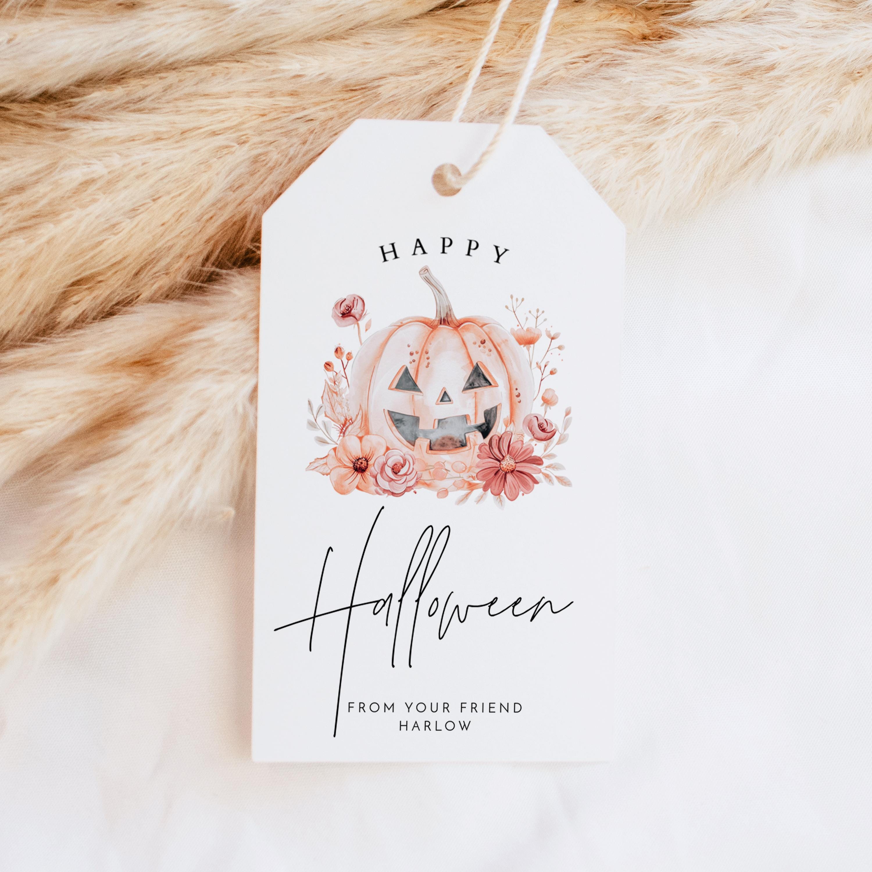 Halloween Gift Tag Template, Happy Halloween Tag Editable, Custom Halloween Tags Printable, Boo Basket Children's Tag, Floral Pumpkin HARLOW