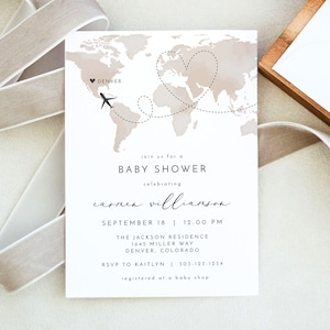 CARMEN babyshower uitnodiging, avontuurlijke babyshower uitnodiging sjabloon, kaart babyshower uitnodiging, reizen thema babyshower Evite DIY